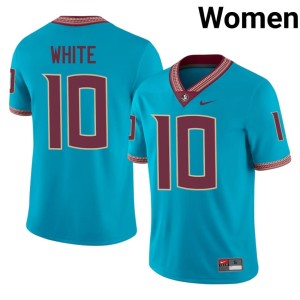 FSU Seminoles Turquoise EJ White Women College Football Embroidery #10 Jersey 261204-495