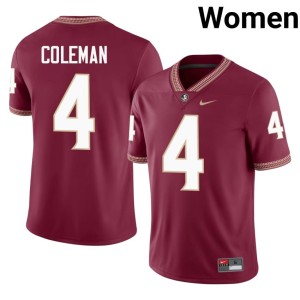 Florida State Noles Garnet Player Keon Coleman #4 College Football Women's Jersey 982850-957