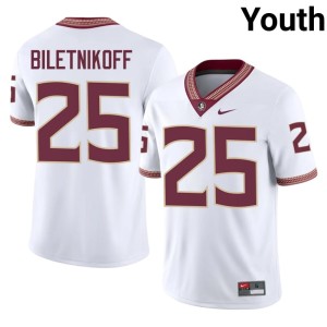 Seminoles #25 Fred Biletnikoff Youth White College Football High School Jerseys 480144-912