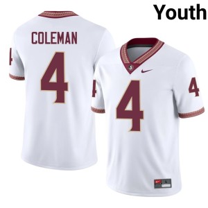 Seminoles #4 Keon Coleman White College Football Embroidery Youth Jersey 309172-610