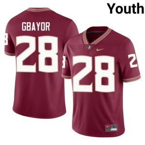 Seminoles #28 Youth Embroidery Garnet Mikai Gbayor College Football Jersey 649167-661